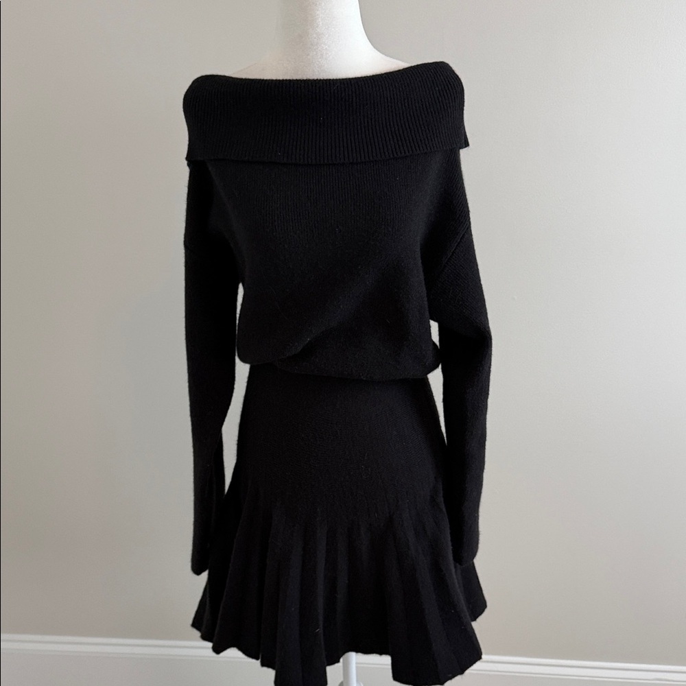 Elegant Black Off-Shoulder Sweater Dress Size S